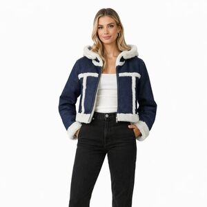 Urban Outfitters Roselyn Faux Shearling Denim Jacket New Size XS